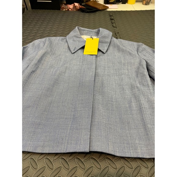 NWT MM LaFleur Nicky 1.0 Jacket Women L Indigo White Sharkskin Cropped Blazer - Picture 3 of 13